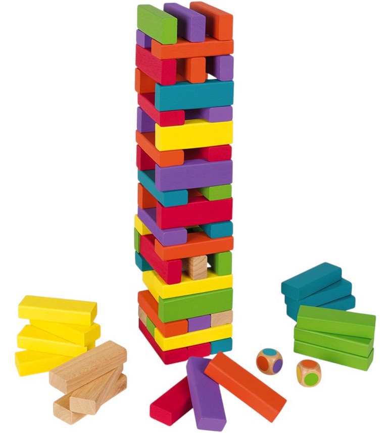 Дженга Дженга - Дървени елементи за подреждане с 2 зара - игра