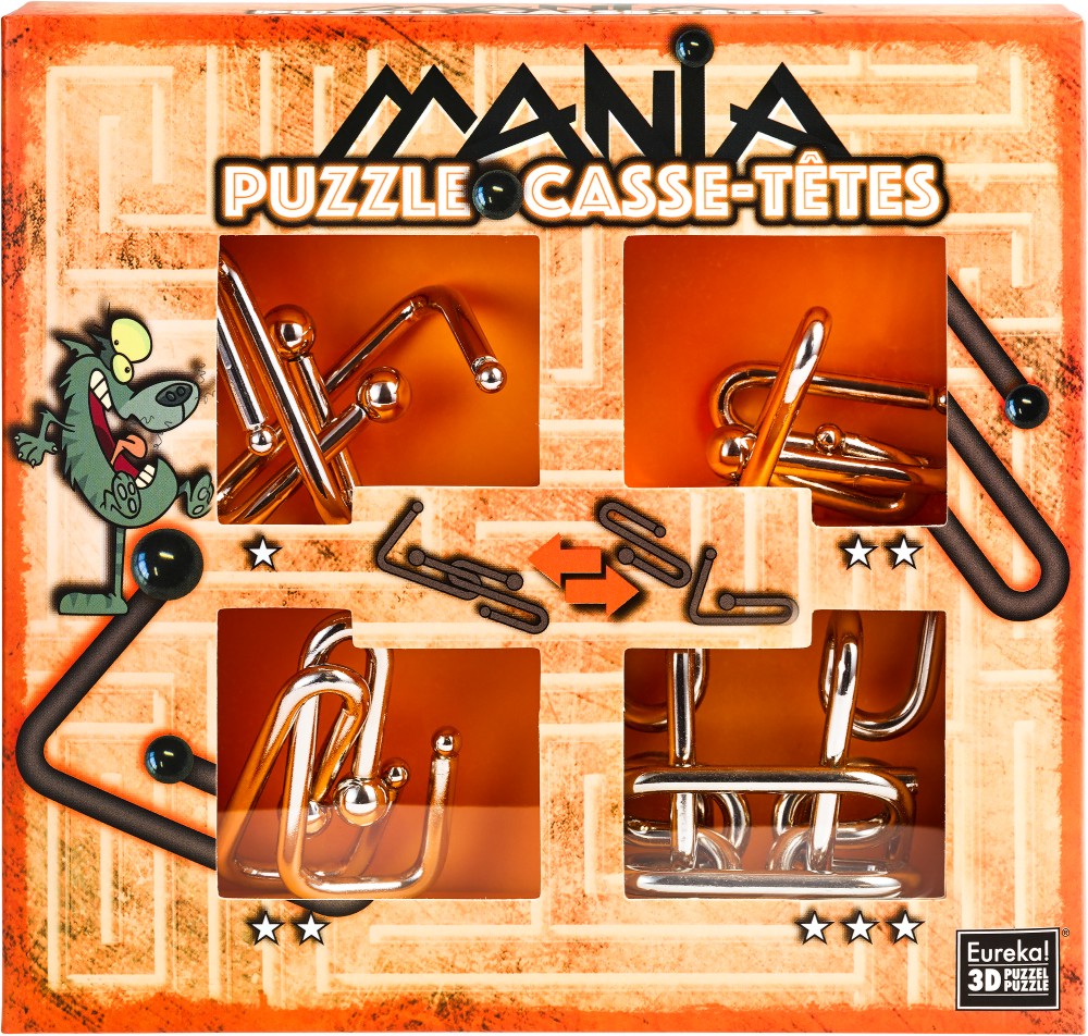 Puzzle Mania - Вълк - Комплект 4 броя 3D пъзела от серията "Casse-Tetes" - игра