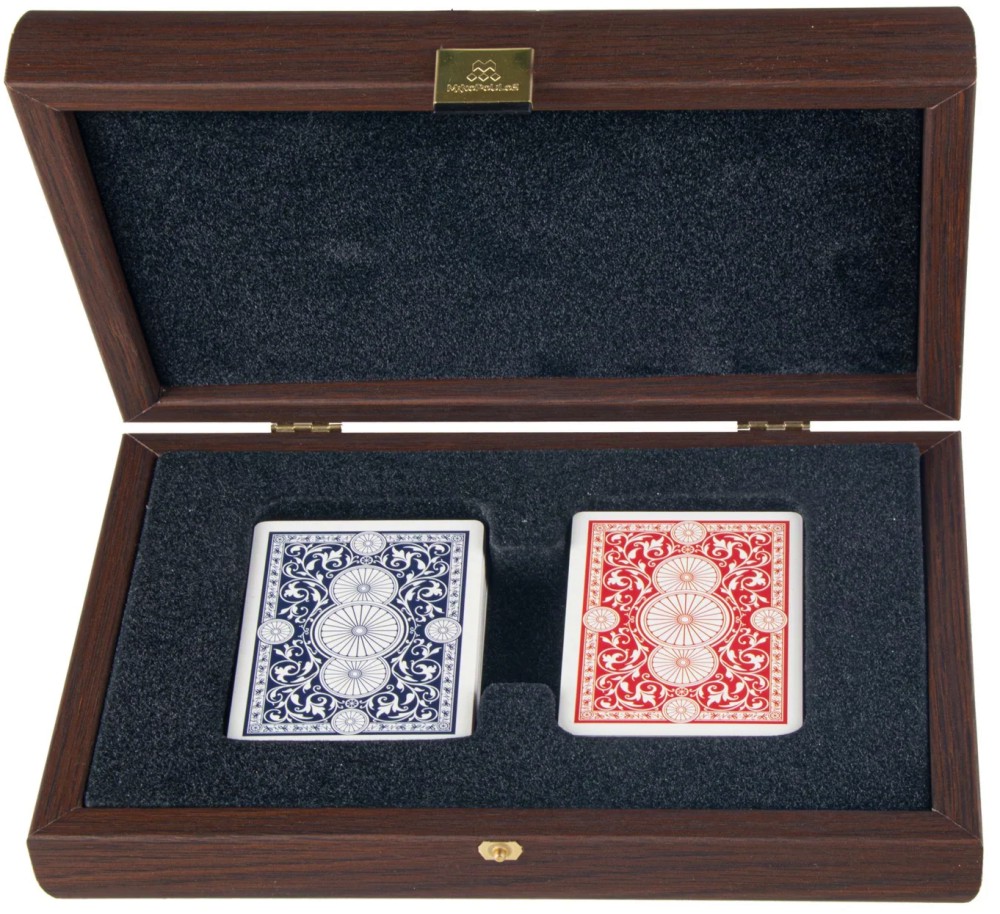 Карти за игра Карти за игра - Две тестета в луксозна дървена кутия с покритие от крокодилска кожа - игра