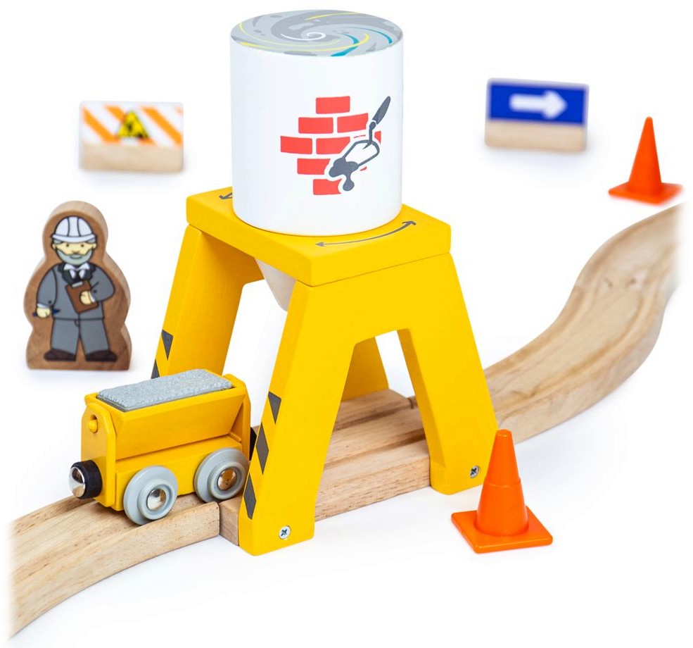 Силоз за цимент Bigjigs Toys - Дървен комплект за игра от серията Rail - играчка