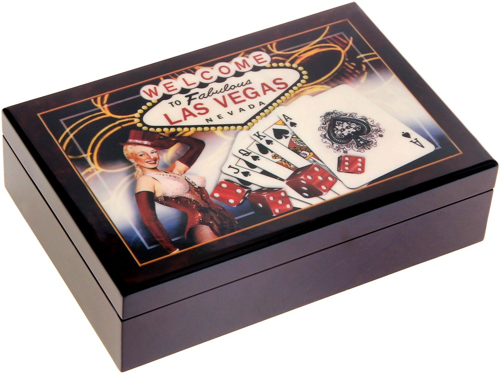 Карти за игра - Две тестета в луксозна дървена кутия Las Vegas - карти