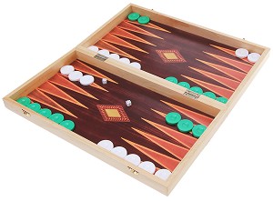 Кутия за шах и табла - Комплект с пластмасови пулове - игра