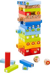 Дженга - Животни - Игра с цветни дървени елементи за подреждане - игра