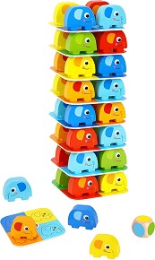 Детска дженга - Слончета - Игра с разноцветни дървени елементи за подреждане - игра