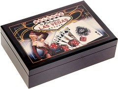 Карти за игра - Две тестета в луксозна дървена кутия Las Vegas - карти