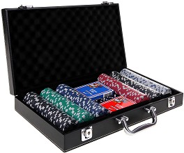 Комплект за покер с 300 чипа - В кожено куфарче - игра